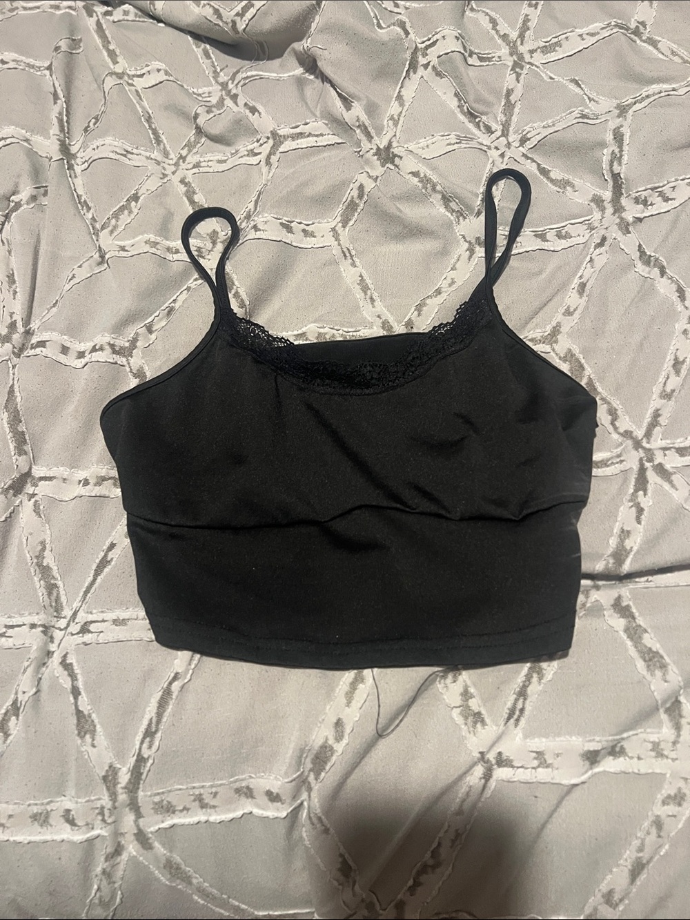 SHEIN Black Lace Trim Cropped Camisole Tank Top